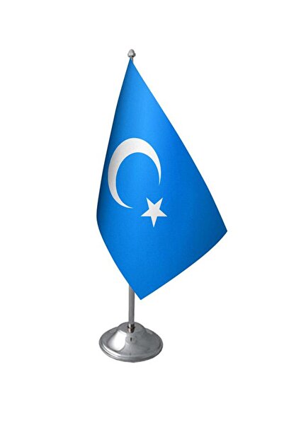 Saturn Masa Üstü Doğu Türkistan Bayrağı Krom Direk Masa Bayrak Seti