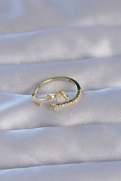 Skygo Brass Gold Zircon Cubic Zirconia Pearl Adjustable Ring - TJ-BYK3223