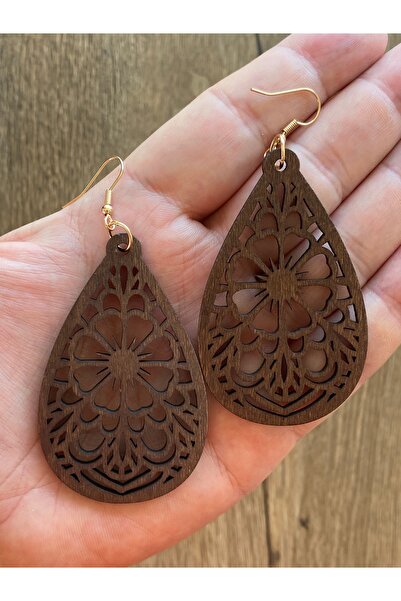 Store Carved Wooden Retro Style Large Dangle Women's Earrings