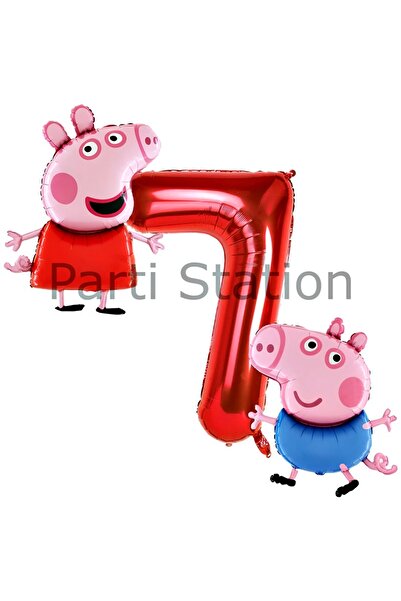 Parti Station مجموعة بالونات بيبا بيج لعمر 7 سنوات - خنزير وردي، موضوع جورج، ...