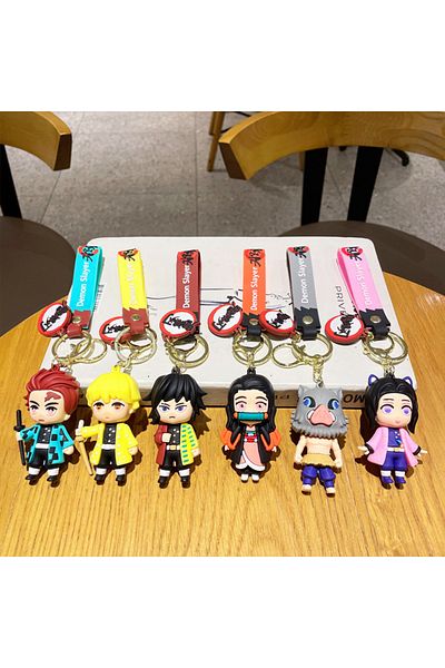 Choice 6pcs 6pcs Demon Slayer Cartoon Doll Pvc Car Keychain Cute Anime Silicone Keyring Backpack Creative C