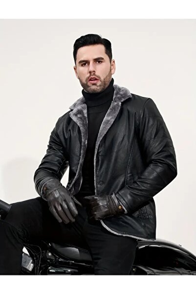 ARDSU Erkek Kışlık Mont İçi Kürklü Su Ve Soğuk Geçirmez Erkek Suni Deri Ceket