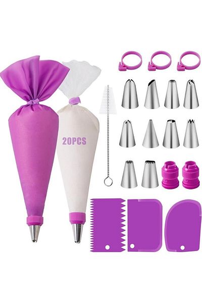 andralyn 40 Pieces Purple 40pcs Silicone Piping Bags And Tips Set Cake Diy Decorating Kit With Stainless Stee