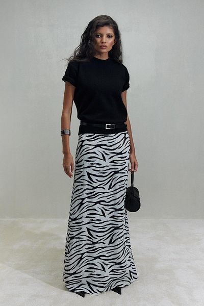 Suud Collection Fehér Zebra Maxi szatén szoknya