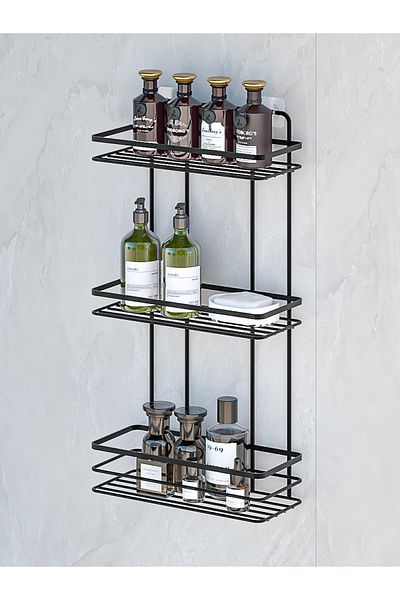 MultiStore Stainless Bathroom Organizer - Adhesiveness, Shampoo Holder, Black Lş03