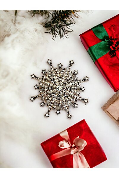 FAYRA ACCESSORIES Kristal Taşlı Kar Tanesi Broş