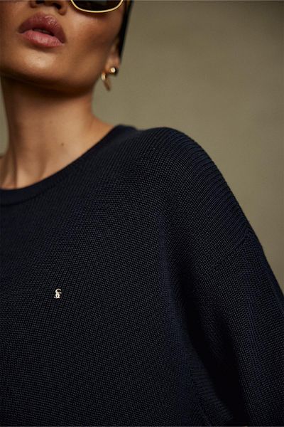 Suud Collection Navy Blue Caroline Basic Thin Sweater