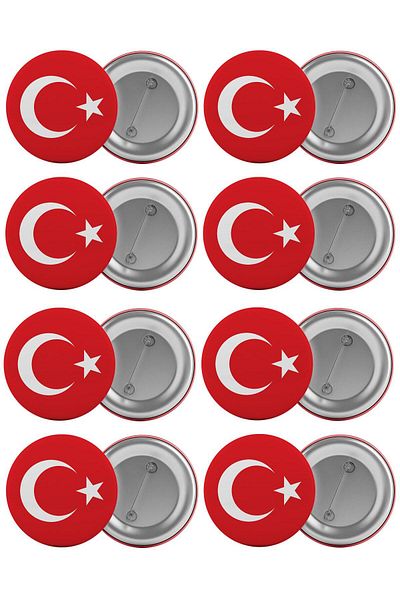 Saturn Turkish Flag Bag Badge Set 8 Pieces Biggest Size 5.8cm Pin Brooch