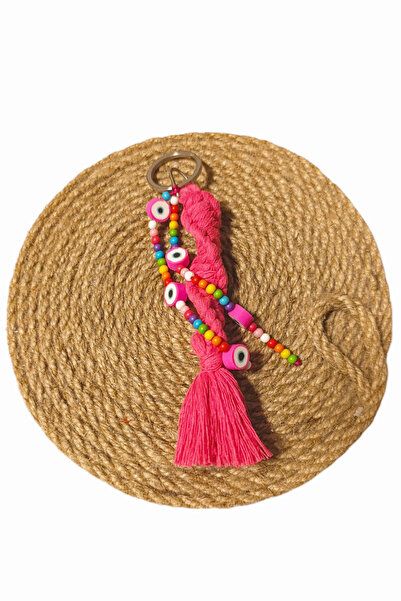 nftart.design فوشيا - مطرز بالعين الشريرة - سلسلة مفاتيح مصنوعة يدويًا من الم...