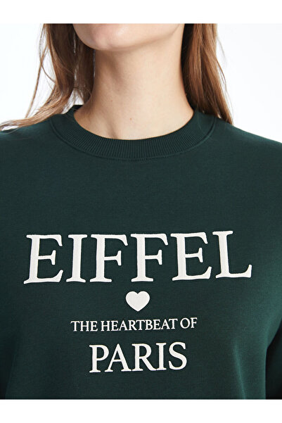 LC Waikiki LCW Modest Yeşil Bisiklet Yaka Baskılı Oversize Kadın Sweatshirt Tunik