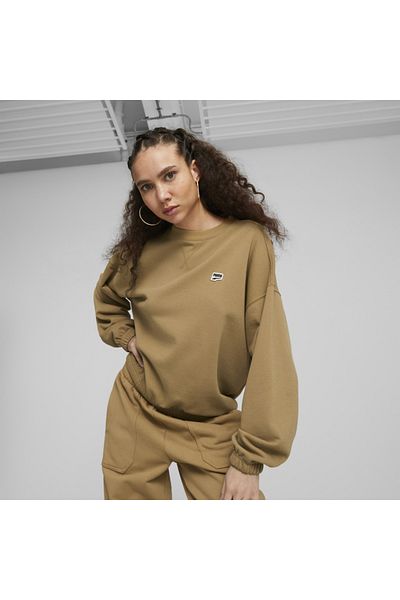 Puma Дамски суитшърт с кафява обложка Downtown Oversized Graphic