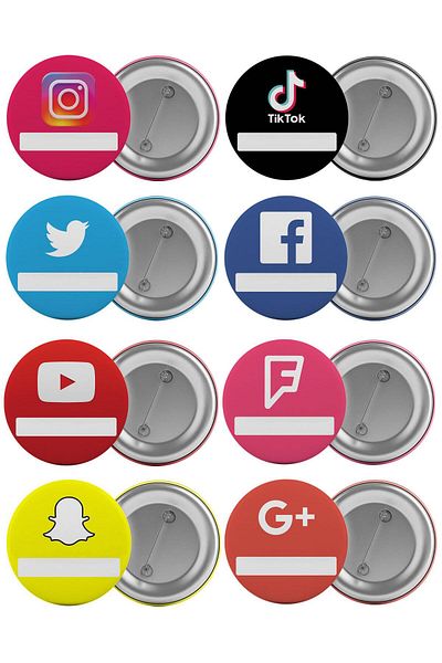 Saturn Social Media Logos Bag Badge Set 8 Pieces Biggest Size 5.8cm Pin Brooch