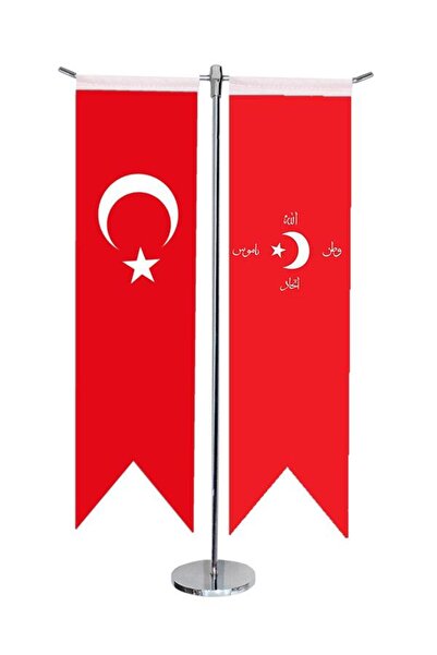 Saturn Masa Üstü Kırlangıç Ittihat Ve Terakki Türk Bayrağı Krom T Direk Masa Bayrak Seti