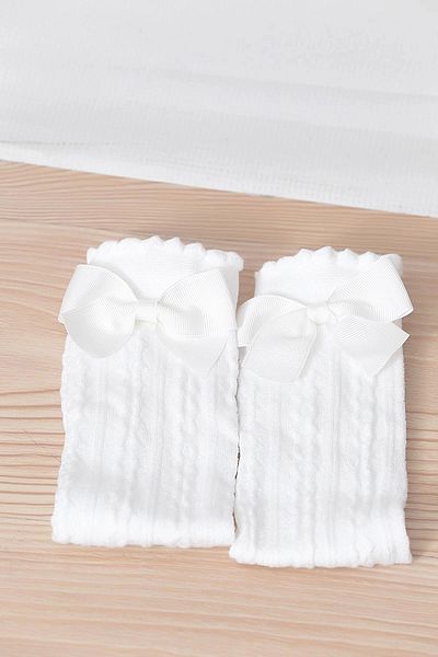 Daymod Dafne Bow Viscose Children's Knee Socks WHITE