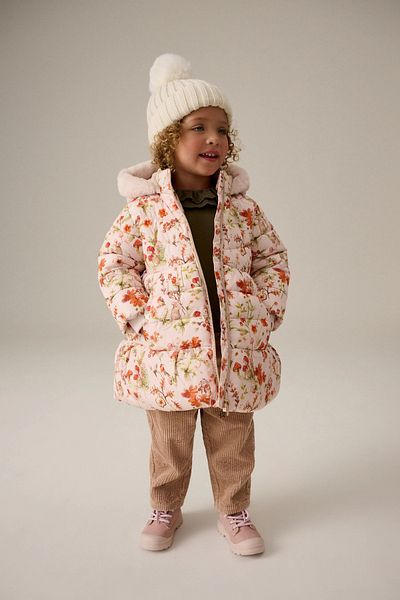 Next Baby Cream Water Resistant Printed Patterned Skirted Coat