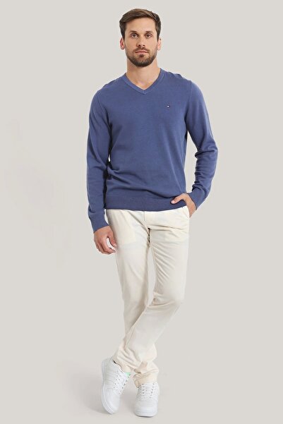 Tommy Hilfiger Erkek Cepli Uzun Boy Düğmeli Günlük Kullanım Ekru Pantolon MW0MW26619-AEF