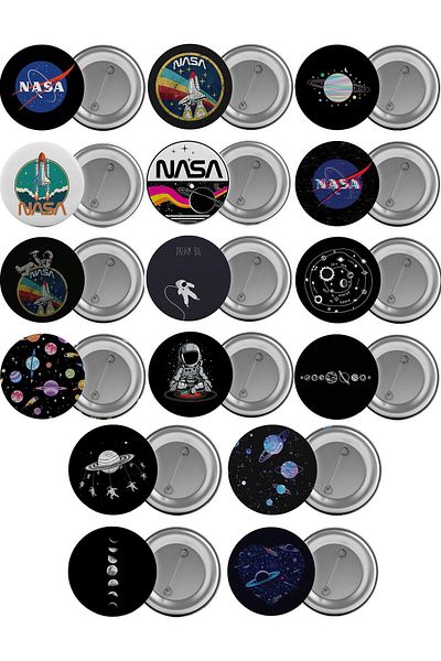 Saturn NASA Space Bag Badge Set 16 Pieces Biggest Size 5.8cm Pin Brooch
