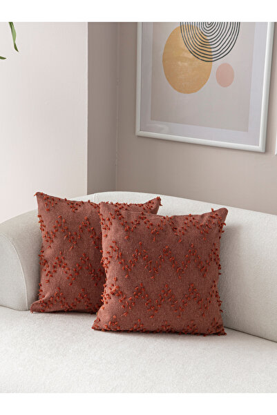 Ottoson 2'li Dekoratif Puantiye Keten Kumaşlı Kırlent Kılıfı 43x43 Kiremit