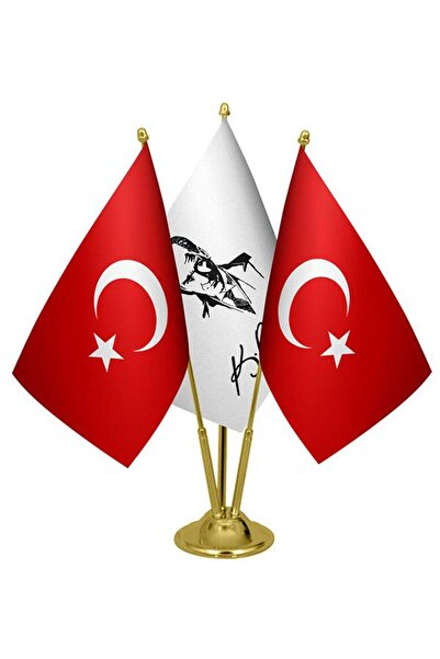 Saturn Masa Üstü Atatürk Imzalı Bayrağı Türk Bayrağı Üçlü Pirinç Direk Masa B...