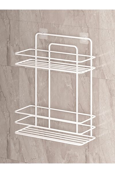 MultiStore Lifetime Stainless Wall Adhesive 2 Layer Bathroom Flat Shampoo Holder Organizer White Tş02