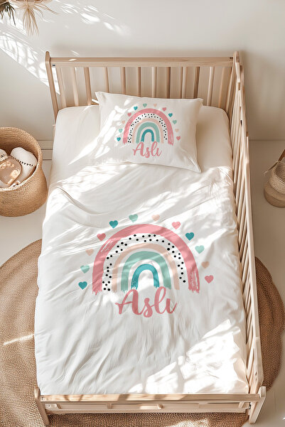 Lilabio %100 Pamuk Isme Özel Isimli Montessori Yatak Nevresim Takımı (100X200...