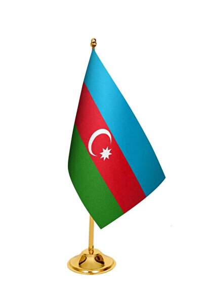 Saturn Masa Üstü Azerbaycan Bayrağı Pirinç Direk Masa Bayrak Seti
