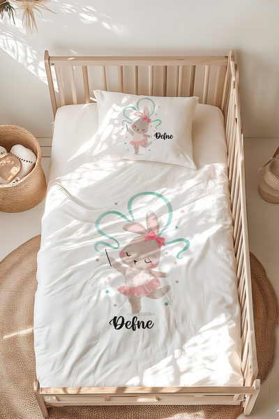 Lilabio %100 Pamuk Isme Özel Isimli Montessori Yatak Nevresim Takımı (100X200...