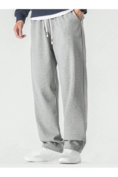 yx yustex sport Gri Düz Paça Baggy Kalıp Rahat Giyim Eşofman Altı
