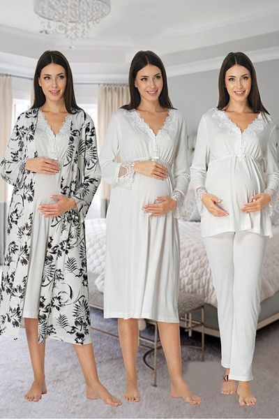 by İGP Pregnant Maternity Dressing Gowns and Pajamas Set 4 Pieces