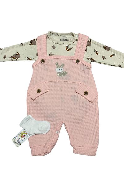 Nafitto baby&junior Nafitto Rabbit Embroidered Baby Girl Jumpsuit
