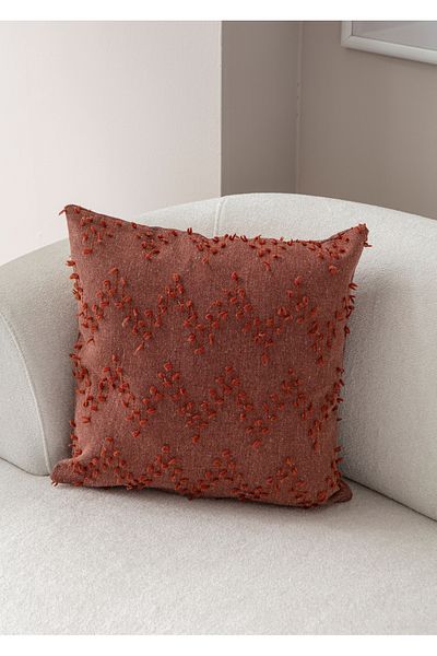 SWITA 43x43 culoare cărămidă unică cu buline decorative - husă de pernă din țesătură de in
