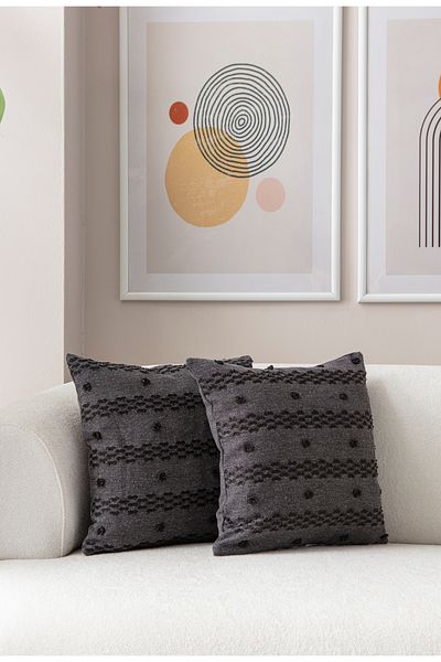 Ottoson 2-Piece Decorative Polka Dot Linen Fabric Throw Pillow Cover 43X43 Black