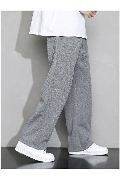 yx yustex sport Gri Düz Paça Baggy Kalıp Rahat Giyim Eşofman Altı