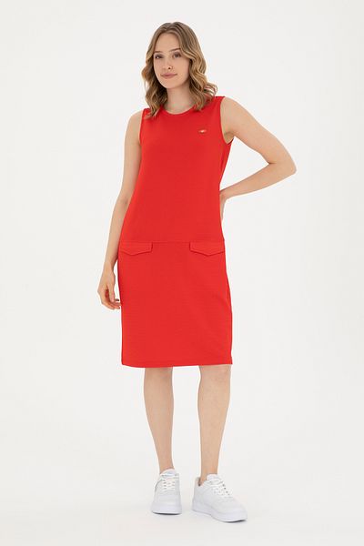 U.S. Polo Assn. Rochie roșie tricotată cu decolteu pentru femei 50281811 -VR030