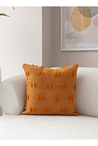 Ottoson Tekli Dekoratif Puantiye Keten Kumaşlı Kırlent Kılıfı 43x43 Hardal