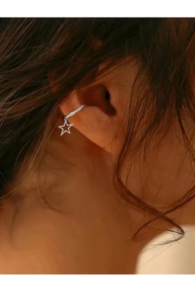 TakıConcept Davut Yıldızı Sallantılı Deliksiz Ear Cuff Küpe, Kıkırdak Fake Küpe
