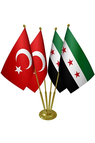 Saturn Masa Üstü Özgür Suriye Ordusu Bayrağı Türk Bayrağı Dörtlü Pirinç Direk...