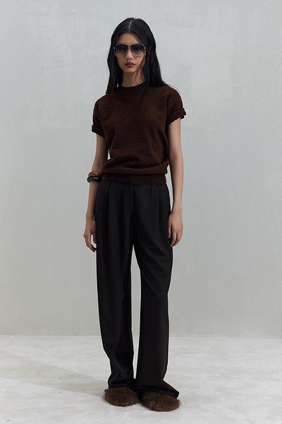 Suud Collection Кафяв пуловер с къс ръкав