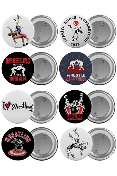 Saturn Wrestling Sports Bag Badge Set 8 Pieces Biggest Size 5.8cm Pin Brooch