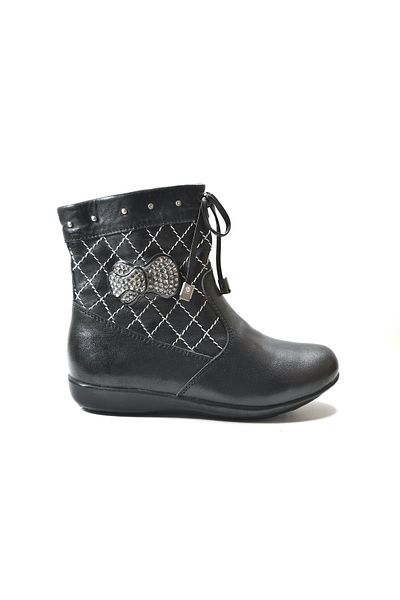 Onlo Ayakkabı Onlo Shoes OP.88 Γνήσιες Δερμάτινες Μαύρες Κοριτσίστικες Μπότες με φερμουάρ