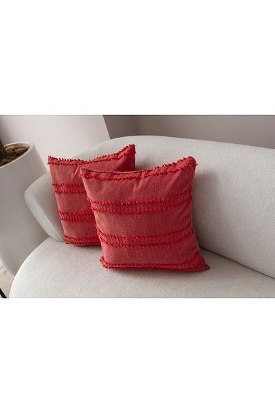 SWITA 43x43 Husă de pernă din in roz - Set de două buline decorative