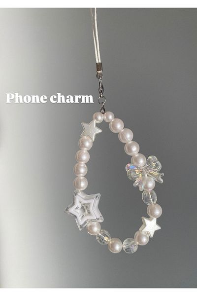Pinky Lady Y2K Star Pattern - Bow Detailed Bead Phone Charm