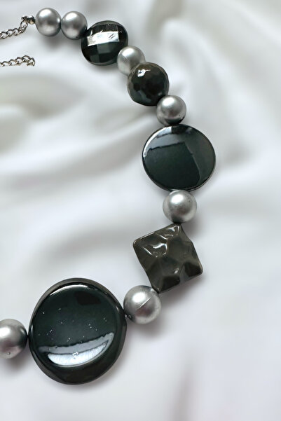 PETEK AKSESUAR TASARIM FÜME SİLVER ABARTI TARZ KOLYE