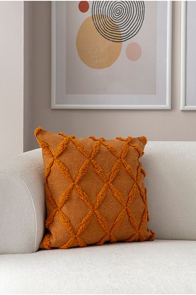SWITA 43X43 Mustard Single Decorative Linen Polka Dot Cushion Cover