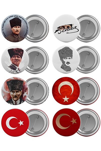 Genel Markalar Atatürk Ve Türk Bayrağı Çanta Rozeti Seti 8 Adet En Büyük Boy ...