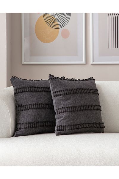 Ottoson 2-Piece Decorative Polka Dot Linen Fabric Throw Pillow Cover 43X43 Black