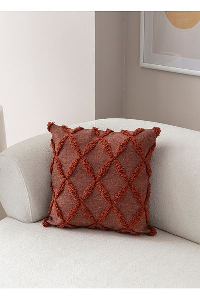 SWITA 43x43 culoare cărămidă unică cu buline decorative - husă de pernă din țesătură de in