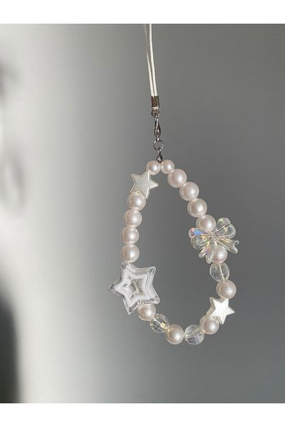 Pinky Lady Y2K Star Pattern - Bow Detailed Bead Phone Charm