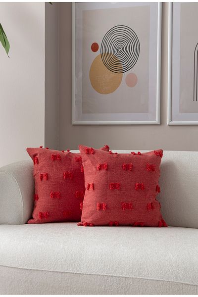 SWITA 43x43 Husă de pernă din in roz - Set de două buline decorative