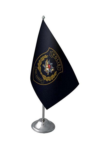 Saturn Masa Üstü Polis Özel Harekat Bayrağı Krom Direk Masa Bayrak Seti